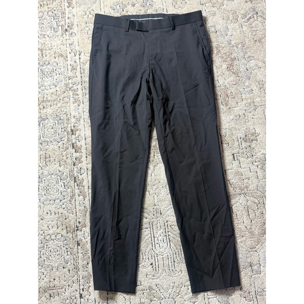 Hugo Boss Mens Black Dress Pants Size 34R Wool Blend Flat Front